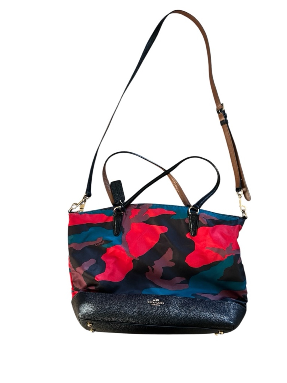Coach MultiColor Camouflage Nylon and Leather Satchel